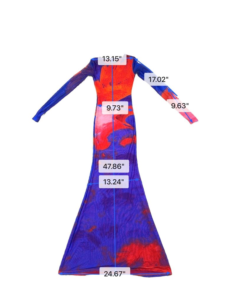 Woods By Jordyn Womens Red & Blue Mesh Long Sleeve Maxi Dress Size Xs — image 8 of 8